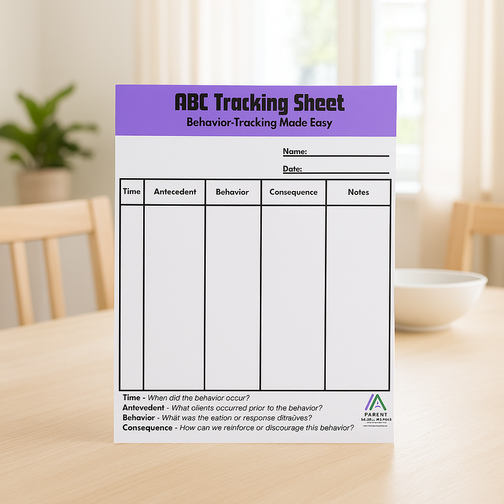 ABC Behavior Tracking Sheet, parenting tool for parents of children with autism.
